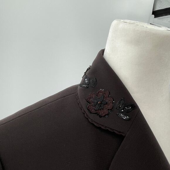 Tahari ASL Brown Beaded Floral Trim Evening Career Dressy Jacket Blazer 8 - Picture 4 of 14